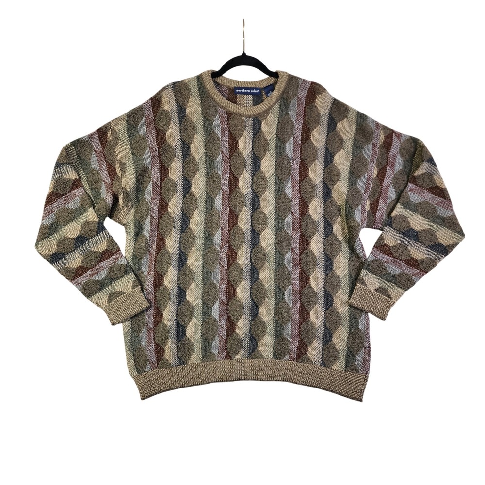 Northern Isles Mens Vintage Knit Grandpa Sweater Size XL Coogi Style Geometric